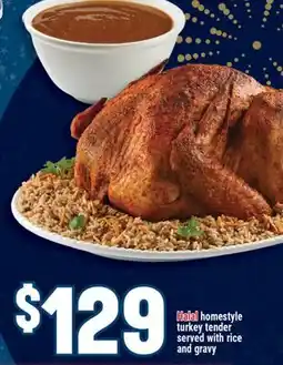 Marché Adonis Halal homestyle turkey tender served with rice and gravy offer