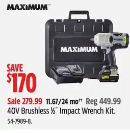 Canadian Tire maximum 40V Brushless 1⁄2˝ Impact Wrench Kit offer