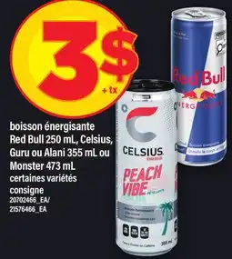 Maxi BOISSON ÉNERGISANTE RED BULL, 250 ML, CELSIUS, GURU OU ALANI, 355 ML OU MONSTER, 473 ML offer