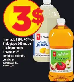 Maxi LIMONADE 1,89 L PCMD OU BIOLOGIQUE 946 ML OU JUS DE POMMES 1,36 ML PC MD offer