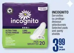 Jean Coutu INCOGNITO selected pads and panty shields offer