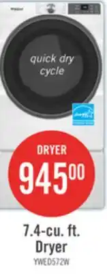 The Brick Whirlpool 7.4 Cu. Ft. Smart Electric Dryer with Wrinkle Shield - White - YWED5720RW offer