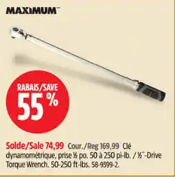 Canadian Tire MAXIMUM 1⁄2˝-Drive Torque Wrench. 50-250 ft-lbs offer