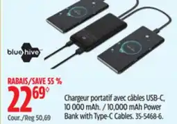 Canadian Tire Bluehive 10,000 mAh Power Bank with Type-C Cables offer