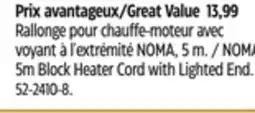 Canadian Tire NOMA 5m Block Heater Cord with Lighted End offer