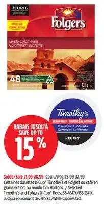 Canadian Tire Selected Timothy's and Folgers K-Cup Pods offer