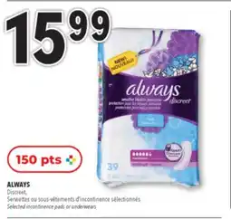 Familiprix ALWAYS, Discreet Selected incontinence pads or underwears offer