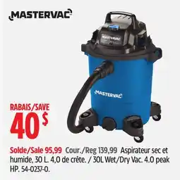 Canadian Tire Mastervac 30L Wet/Dry Vac. 4.0 peak HP offer