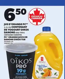 Provigo PC ORANGE JUICE OR DANONE OIKOS TUB offer