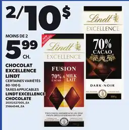 Provigo LINDT EXCELLENCE CHOCOLATE, 80-100 G offer