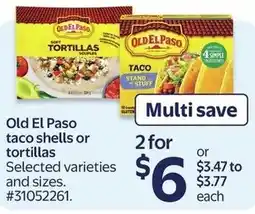 Walmart Old El Paso taco shells or tortillas offer