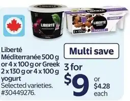 Walmart Liberté Méditerranée or Greek or yogurt offer