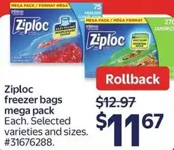 Walmart Ziploc freezer bags mega pack offer