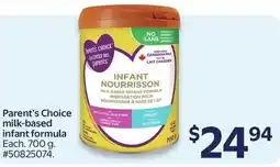 Walmart Parent's Choice milk-based infant formula offer