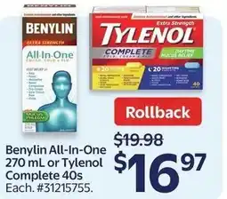 Walmart Benylin All-In-One or Tylenol Complete offer
