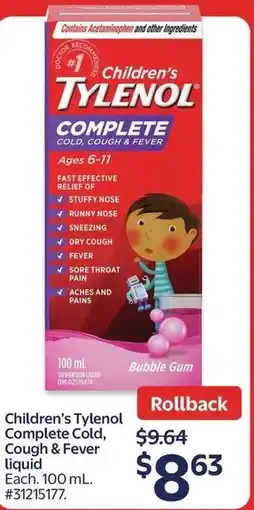 Walmart Children's Tylenol Complete Cold, Cough & Fever liquid offer