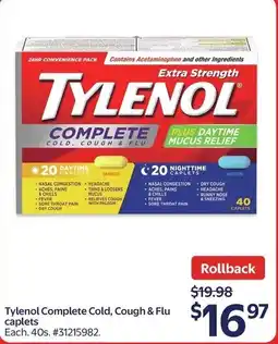 Walmart Tylenol Complete Cold, Cough & Flu caplets offer