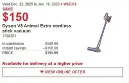 Costco Dyson V8 Animal Extra cordless stick vacuum offer