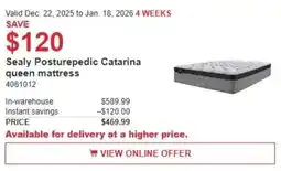 Costco Sealy Posturepedic Catarina queen mattress offer