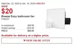 Costco Breeze Easy bathroom fan offer