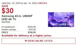 Costco Samsung 43-in. U8000F UHD 4K TV offer