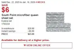 Costco South Point microfiber queen sheet set offer