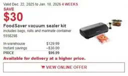 Costco FoodSaver vacuum sealer kit offer