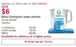 Costco Brita Champlain water pitcher offer