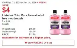 Costco Listerine Total Care Zero alcohol free mouthwash offer