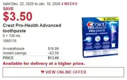 Costco Crest Pro-Health Advanced toothpaste offer