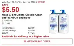 Costco Head & Shoulders Classic Clean anti-dandruff shampoo offer