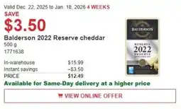 Costco Balderson 2022 Reserve cheddar offer