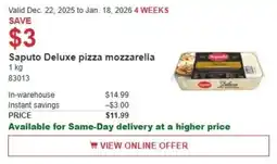 Costco Saputo Deluxe pizza mozzarella offer