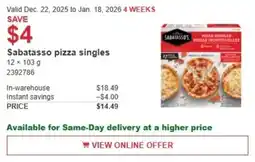 Costco Sabatasso pizza singles offer