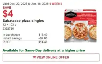Costco Sabatasso pizza singles offer