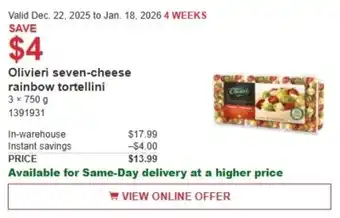 Costco Olivieri seven-cheese rainbow tortellini offer