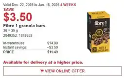 Costco Fibre 1 granola bars offer