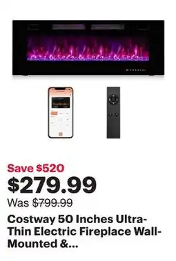 Best Buy Costway 50 Inches Ultra-Thin Electric Fireplace Wall-Mounted & Recessed Fireplace Heater offer