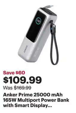 Best Buy Anker Prime 25000 mAh 165W Multiport Power Bank with Smart Display - Silver offer