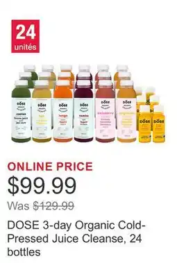 Costco DOSE 3-day Organic Cold-Pressed Juice Cleanse, 24 bottles offer