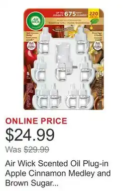 Costco Air Wick Scented Oil Plug-in Apple Cinnamon Medley and Brown Sugar & Vanilla, 1 Warmer And 9 Refills offer