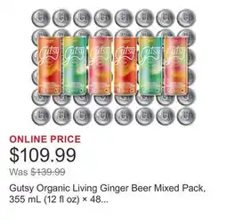 Costco Gutsy Organic Living Ginger Beer Mixed Pack, 355 mL (12 fl oz) × 48 cans offer