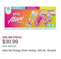 Costco Alani Nu Energy Drink Variety, 355 mL 18-pack offer