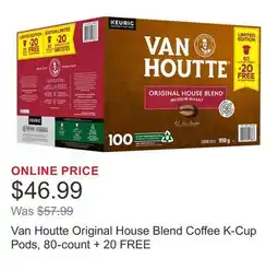 Costco Van Houtte Original House Blend Coffee K-Cup Pods, 80-count + 20 FREE offer