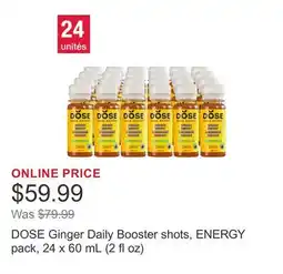 Costco DOSE Ginger Daily Booster shots, ENERGY pack, 24 x 60 mL (2 fl oz) offer
