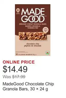 Costco MadeGood Chocolate Chip Granola Bars, 30 × 24 g offer