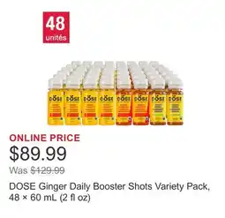 Costco DOSE Ginger Daily Booster Shots Variety Pack, 48 × 60 mL (2 fl oz) offer
