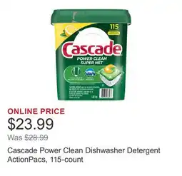 Costco Cascade Power Clean Dishwasher Detergent ActionPacs, 115-count offer