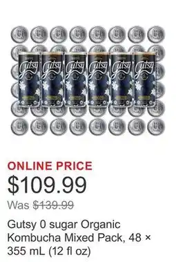 Costco Gutsy 0 sugar Organic Kombucha Mixed Pack, 48 × 355 mL (12 fl oz) offer