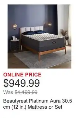 Costco Beautyrest Platinum Aura 30.5 cm (12 in.) Mattress or Set offer